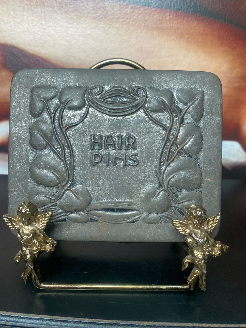 1900’s Art Nouveau Tin Hair Pin Box by Hudson Scott and Sons
